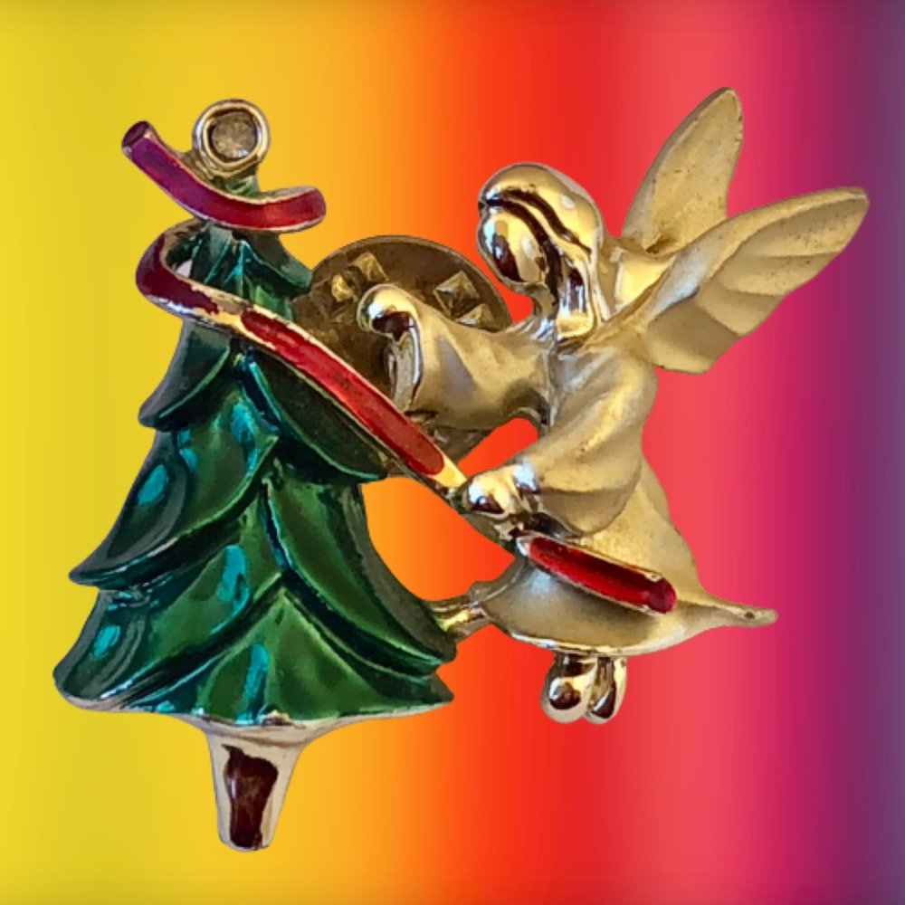 GIGI Giusti Christmas Tree & Angel Vintage Tac Pin